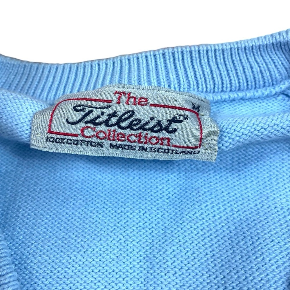 Vintage Titleist Pullover Sweater V-Neck Mens MED Blue Cotton Made in Scotland‎ - Picture 2 of 8